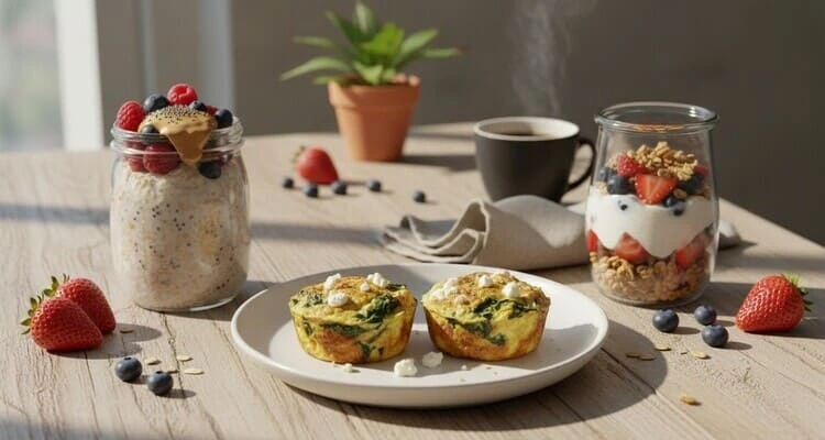 PCOS breakfast meal prep recipes overnight oats egg muffins Greek yogurt parfait for insulin resistance blood sugar balance