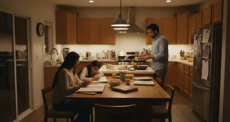 Working parents sharing household responsibilities and mental load showing equal partnership in juggling career and family